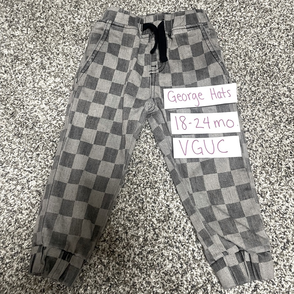 George Hats Grey Checked Demin Cuffed Pants